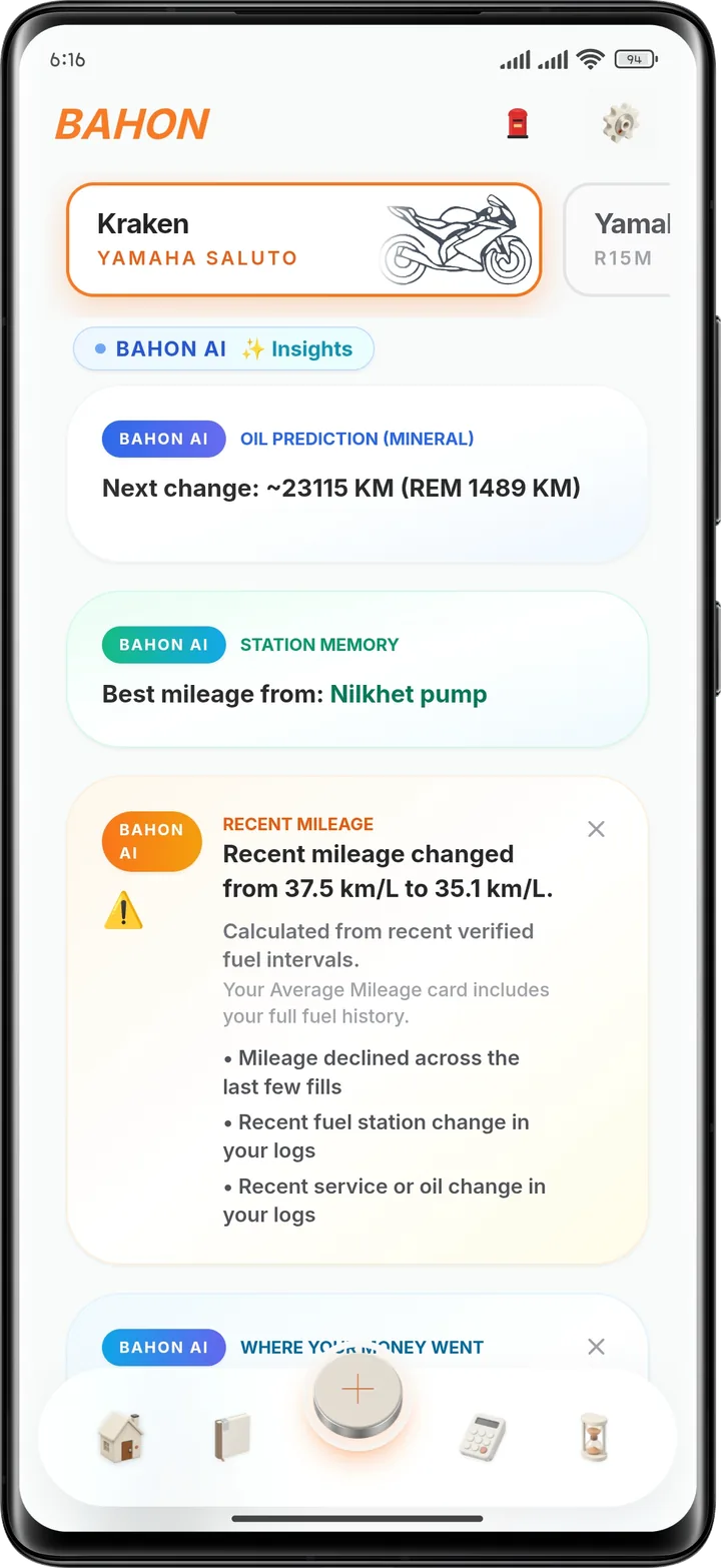 Bahon AI Insights — oil prediction, station memory and mileage alerts